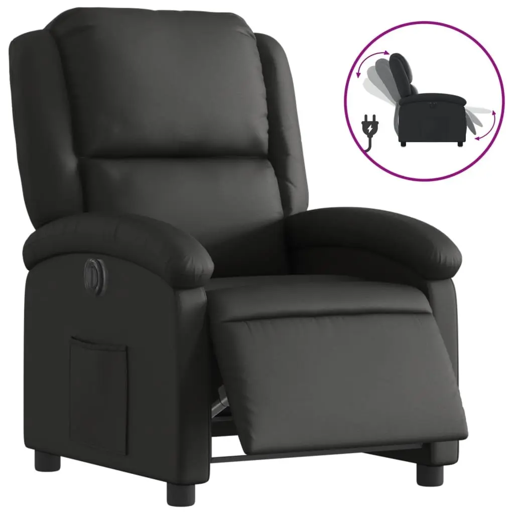 Electric Recliner Chair Black Leather Adjustable Backrest Footrest Padded Armchair