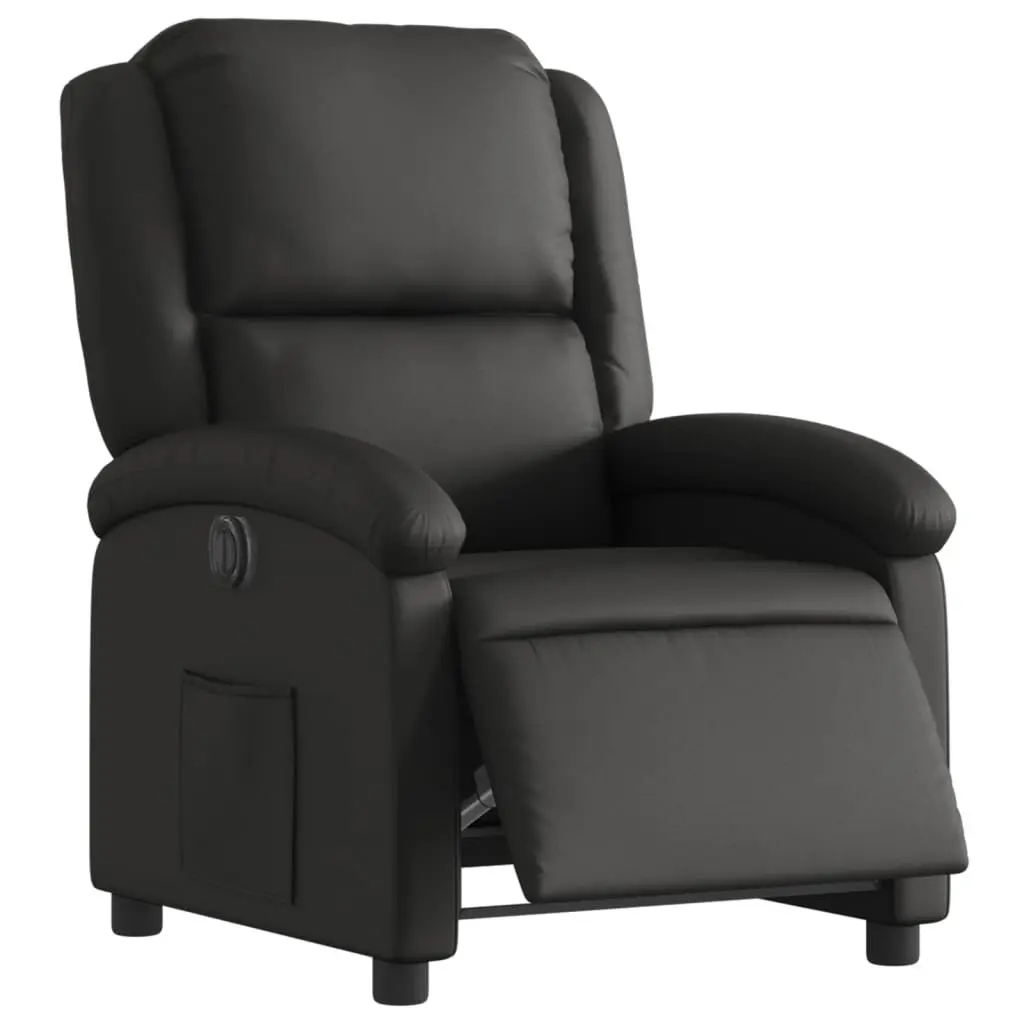 Electric Recliner Chair Black Leather Adjustable Backrest Footrest Padded Armchair
