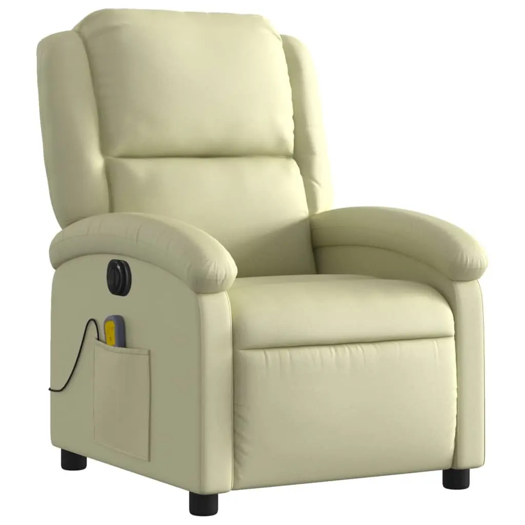 Electric Massage Recliner Chair Cream Leather Adjustable Footrest 6 Massage Points