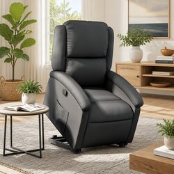 Stylish Black Leather Recliner with Power Lift Function