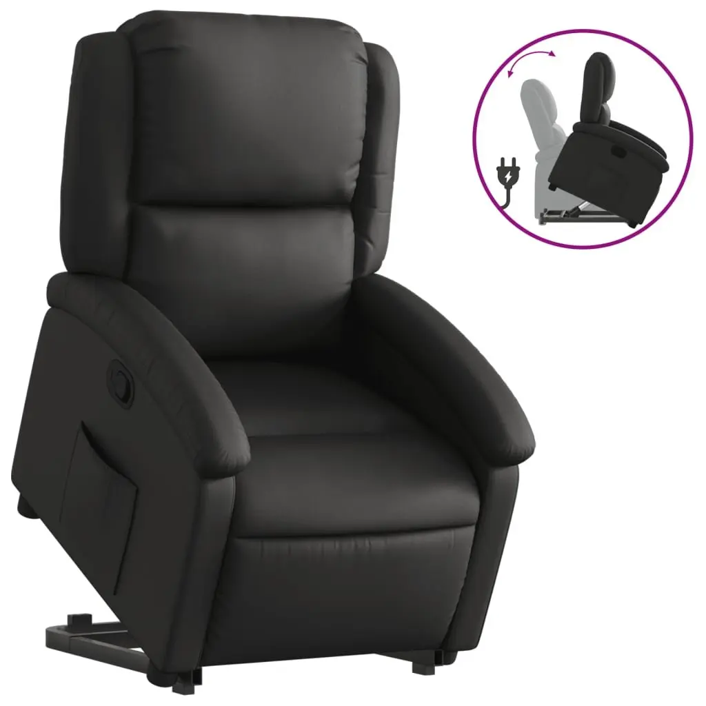Recliner Chair Power Lift Electric Black Real Leather Comfort with Adjustable Footrest