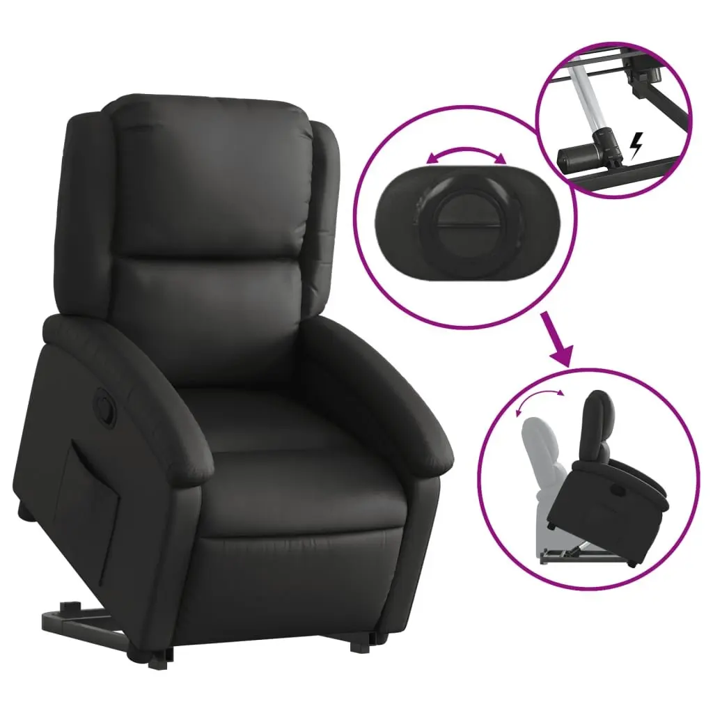 Recliner Chair Power Lift Electric Black Real Leather Comfort with Adjustable Footrest