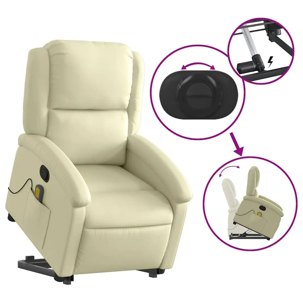 Stand Up Massage Recliner Chair Cream Leather Lift Armchair Vibration Comfort