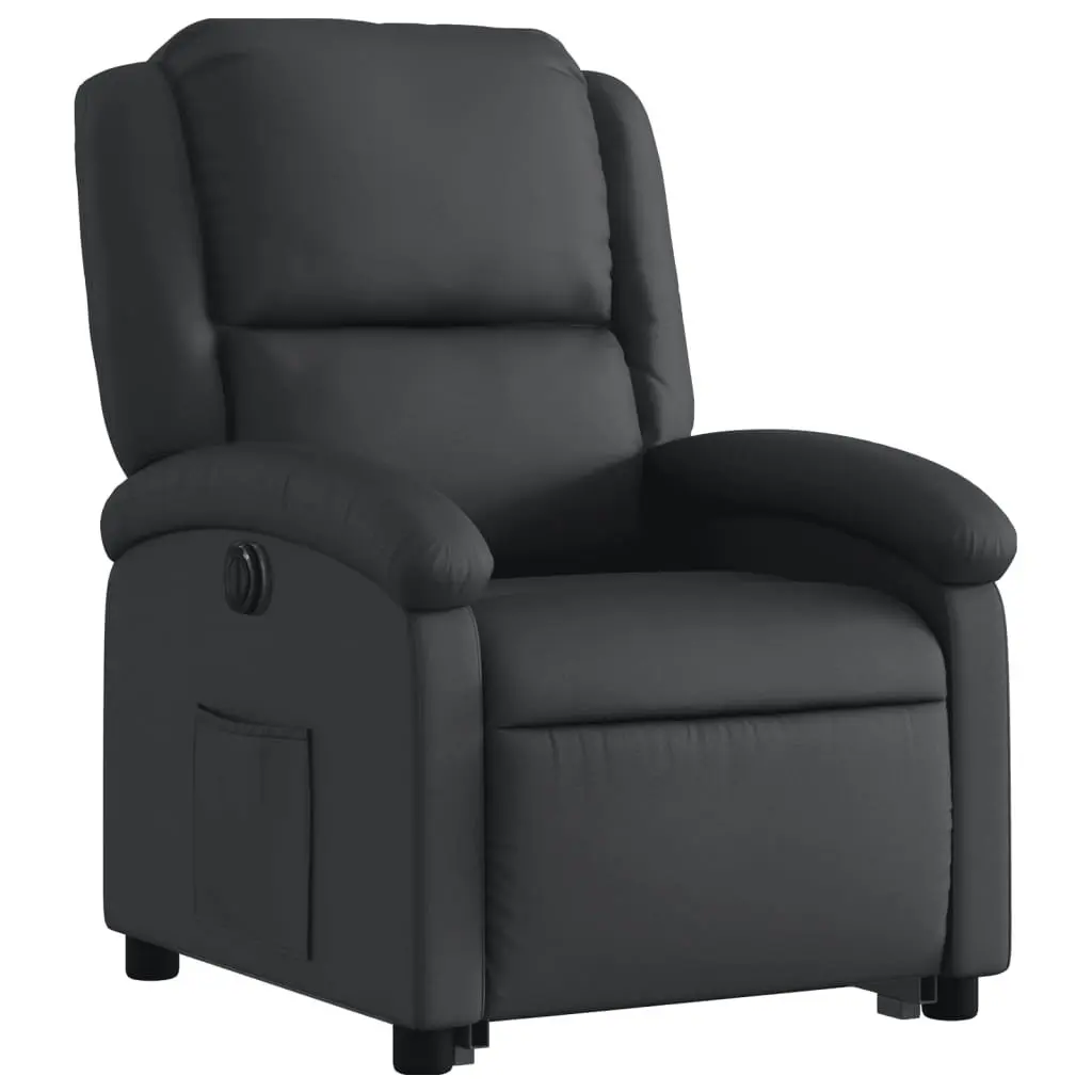 Electric Stand Up Recliner Chair Black Leather Power Lift and Reclining Functions