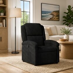 Recliner Chair Black Velvet Manual Adjustable Armchair Lounge Seat with Footrest