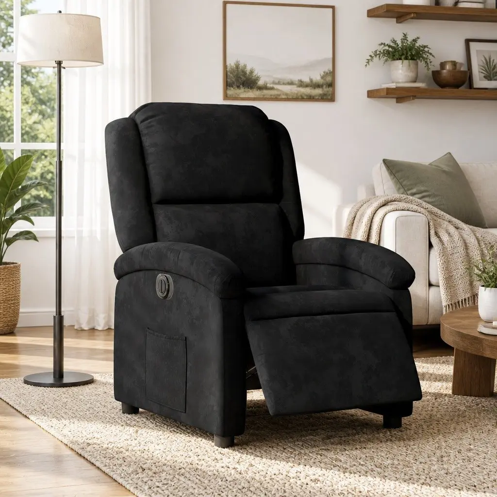 Electric Recliner Chair Black Velvet Auto Reclining Footrest Backrest