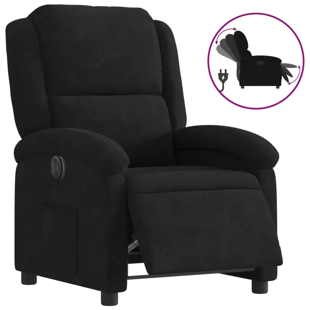 Electric Recliner Chair Black Velvet Auto Reclining Footrest Backrest
