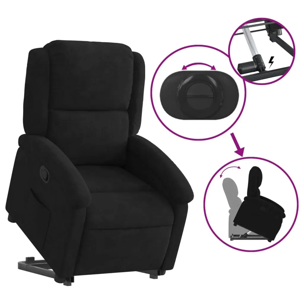 Stand Up Recliner Chair Electric Power Lift Black Velvet Manual Reclining