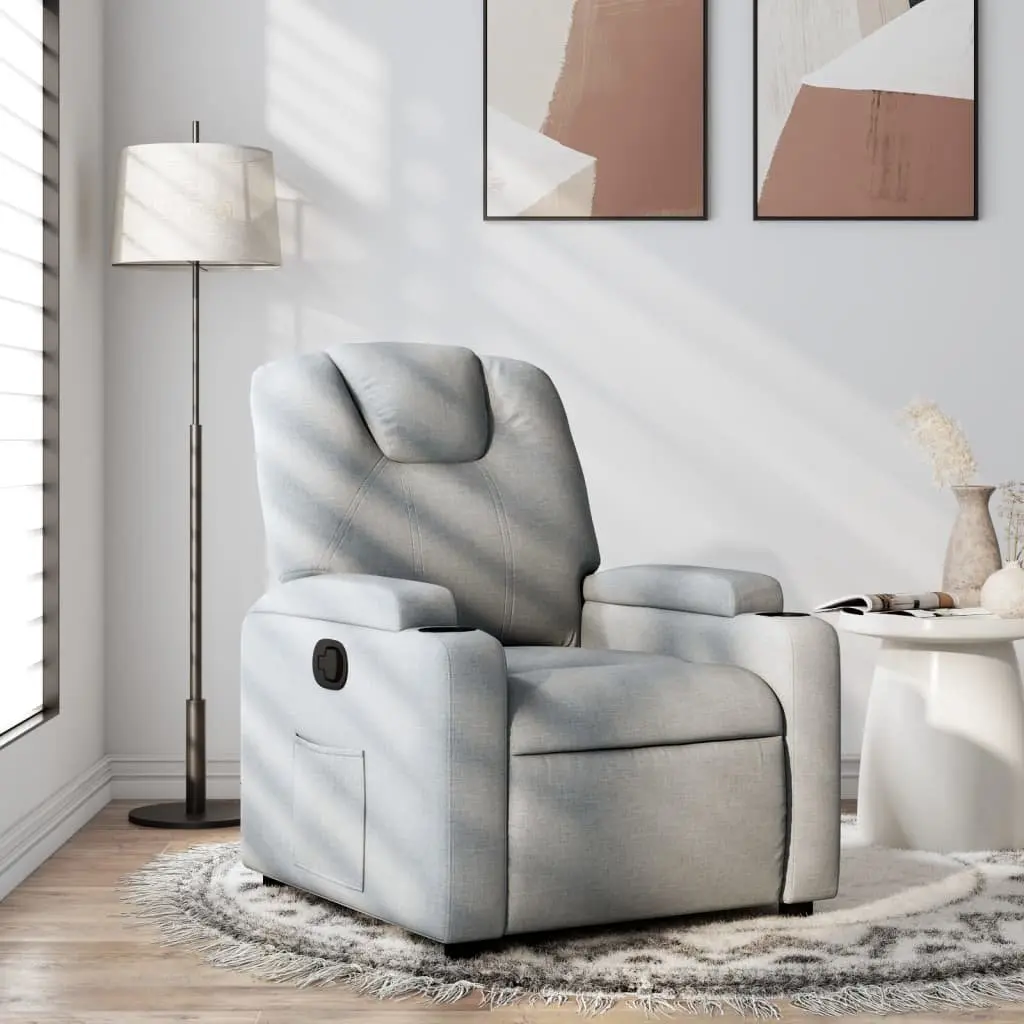 Grey Fabric Recliner Armchair Manual Recline with Two Cup Holders and Side Pocket