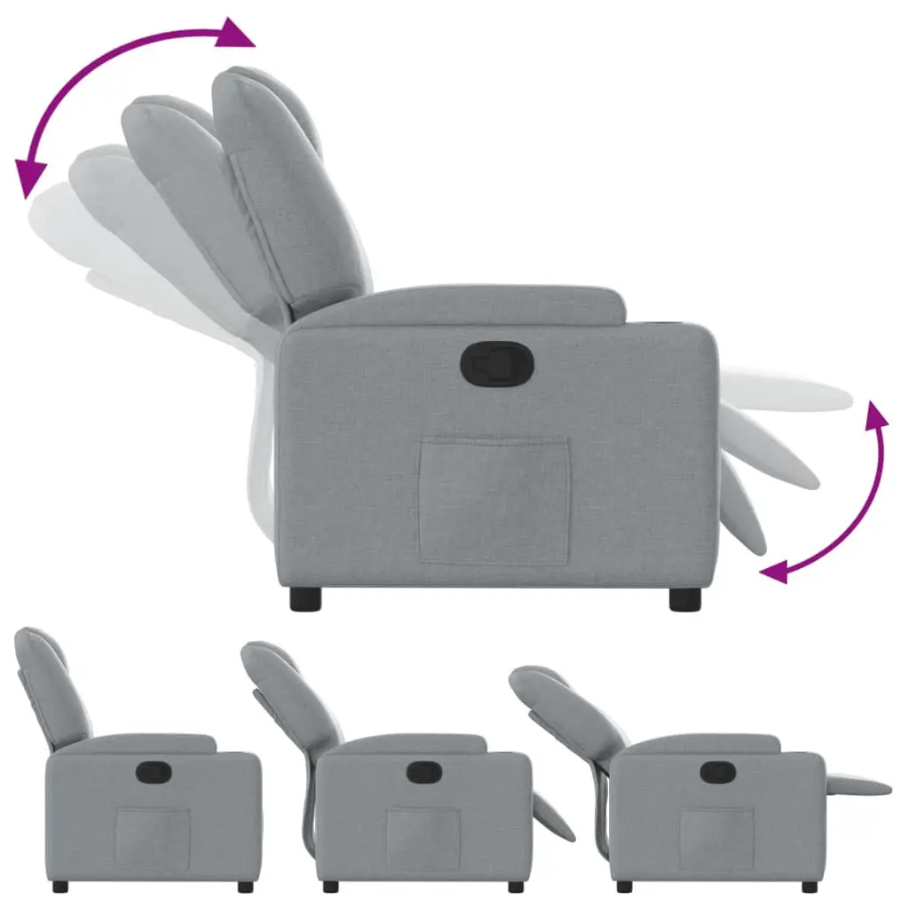 Grey Fabric Recliner Armchair Manual Recline with Two Cup Holders and Side Pocket