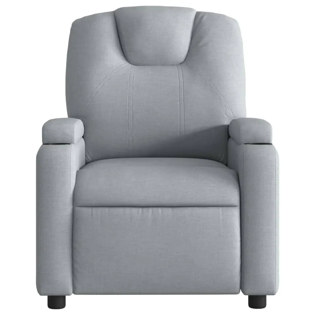 Grey Fabric Recliner Armchair Manual Recline with Two Cup Holders and Side Pocket