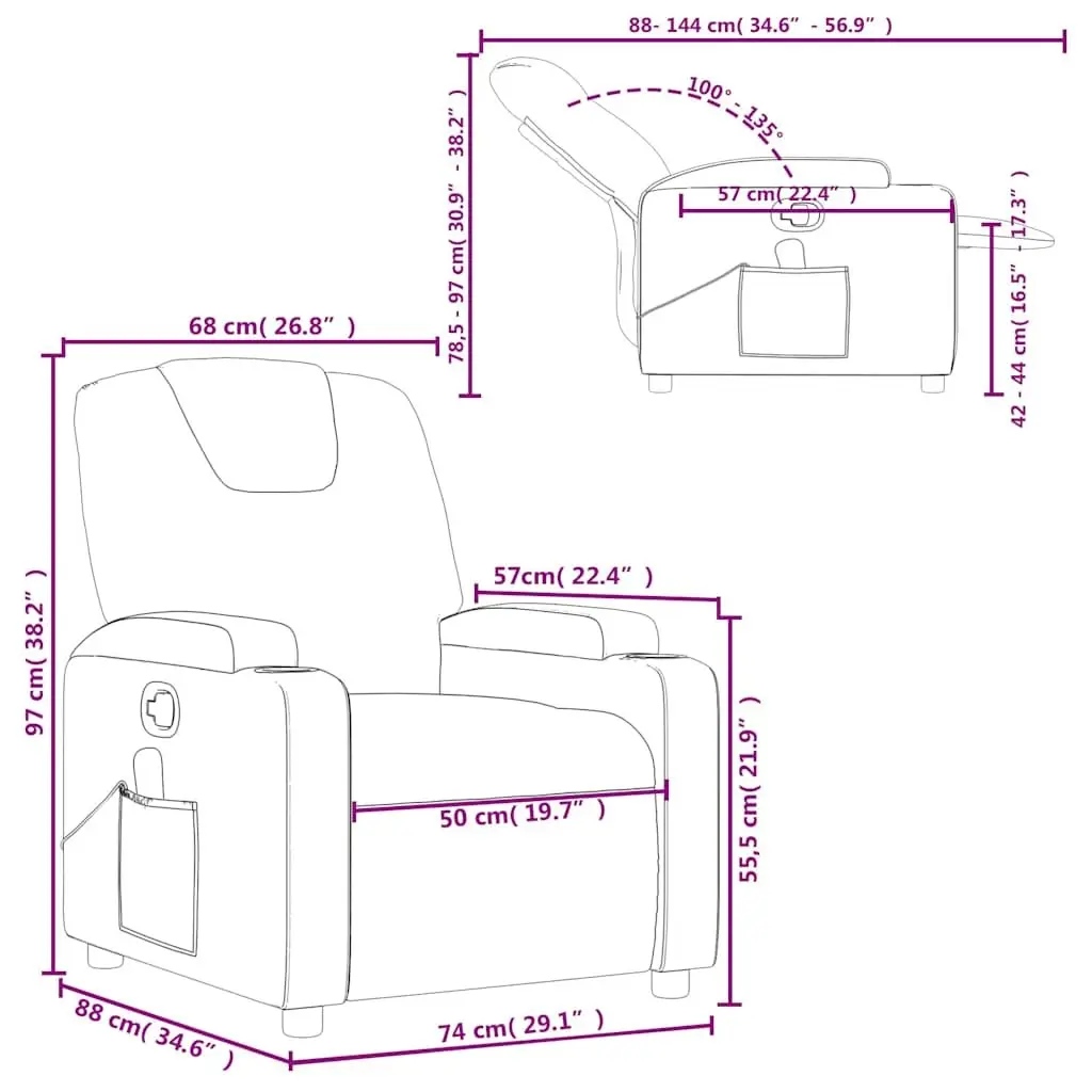Massage Recliner Chair Grey Fabric Manual Reclining Vibration Massage 6 Massage Points