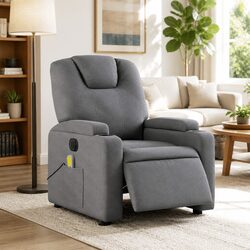 Electric Massage Recliner Chair Grey Fabric Armchair Footrest Recline Lounge