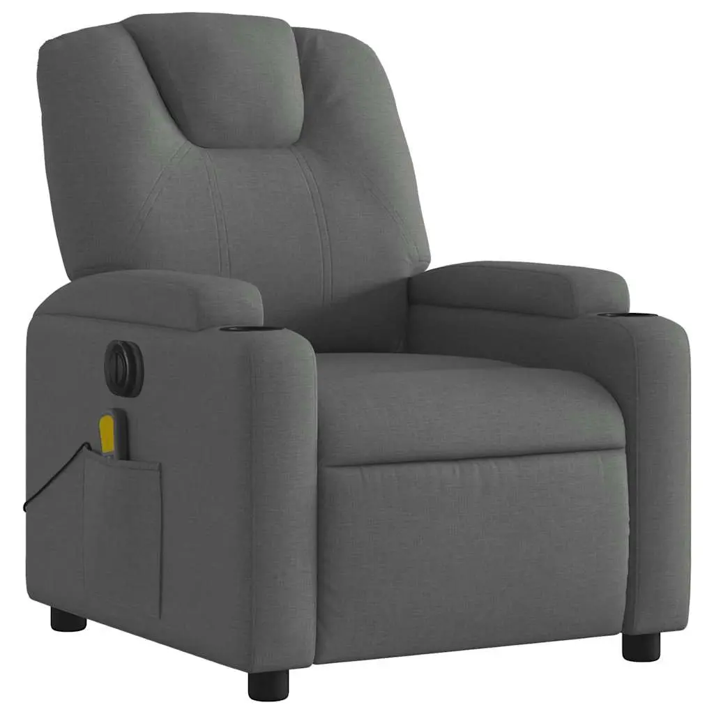 Electric Massage Recliner Chair Grey Fabric Motorised Reclining 6 Point Vibration Massage