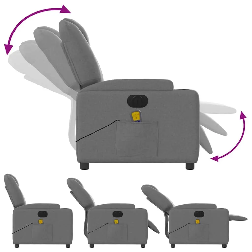 Electric Massage Recliner Chair Grey Fabric Motorised Reclining 6 Point Vibration Massage