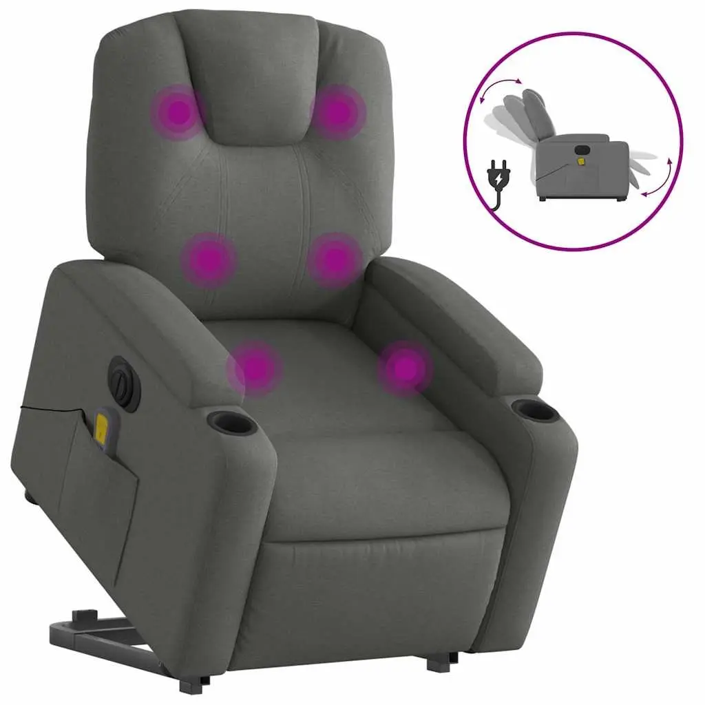 Electric Recliner Chair Grey Fabric with Power Lift and Massage Functions for Elderly Comfort