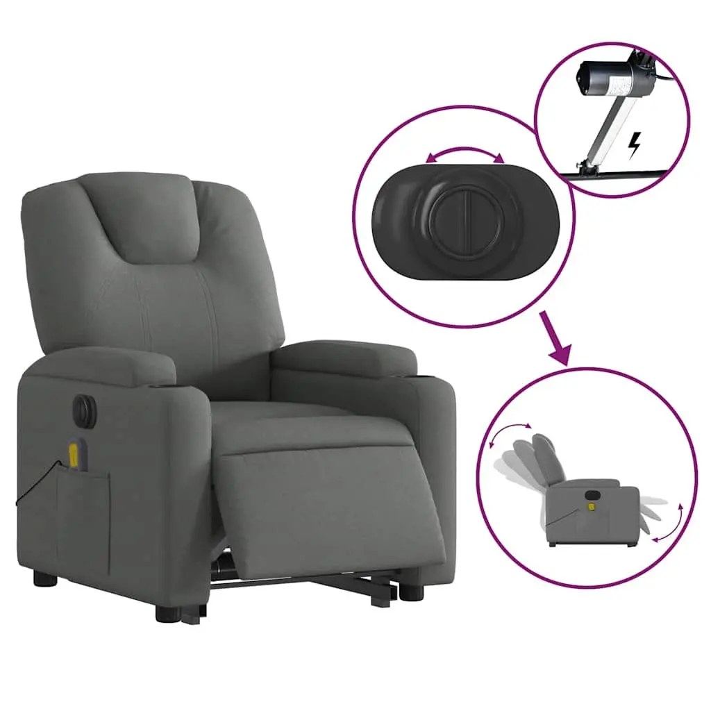 Electric Recliner Chair Grey Fabric with Power Lift and Massage Functions for Elderly Comfort