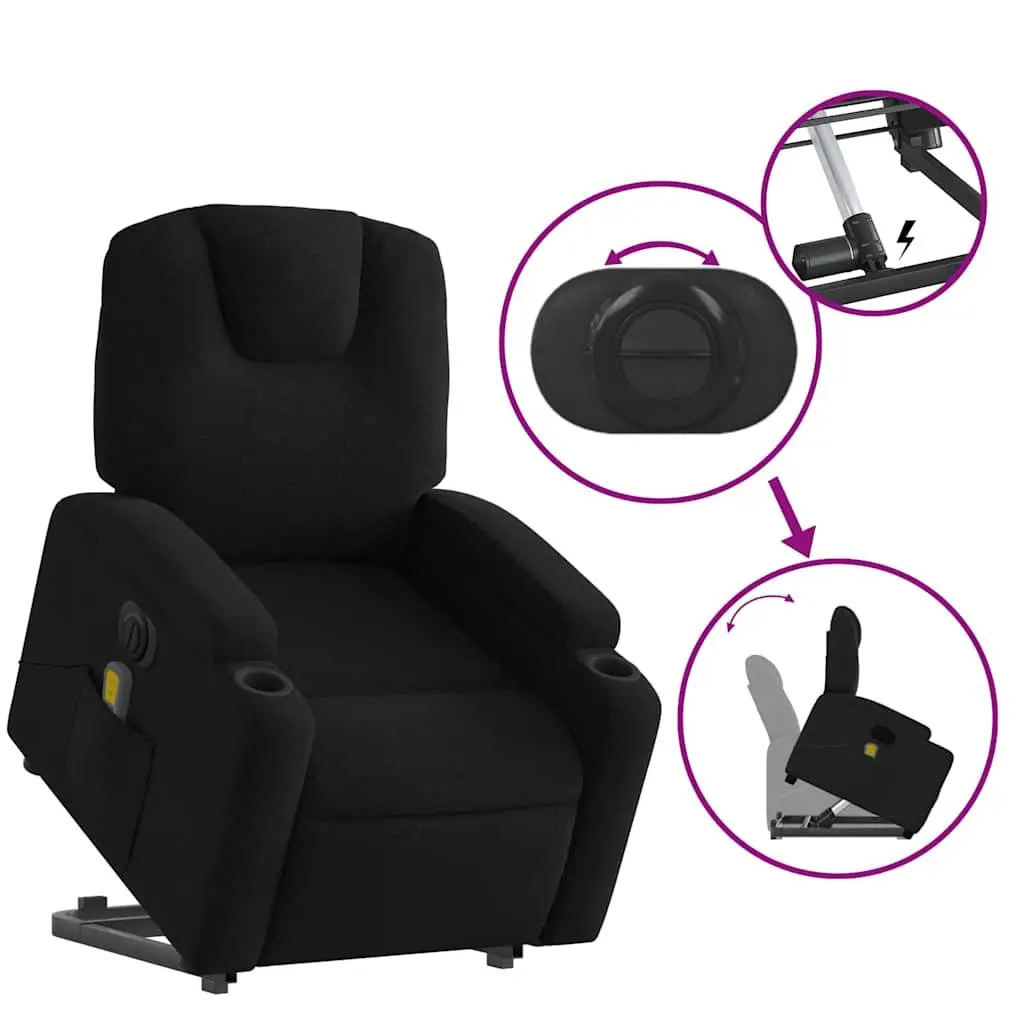 Electric Massage Recliner Chair Black Fabric Vibration Lift Function 135 Degrees