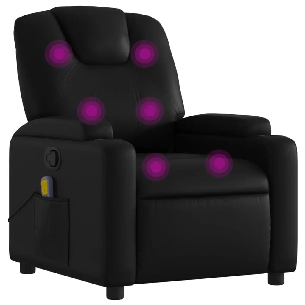 Manual Recline Massage Armchair Black Faux Leather Vibration Function Adjustable Footrest