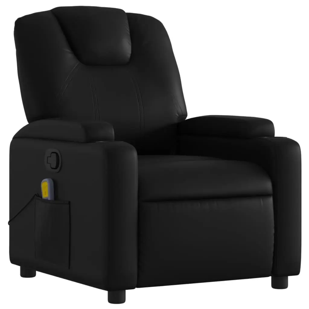 Manual Recline Massage Armchair Black Faux Leather Vibration Function Adjustable Footrest