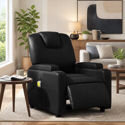 Electric Massage Recliner Chair Black Faux Leather Armchair Recline Footrest