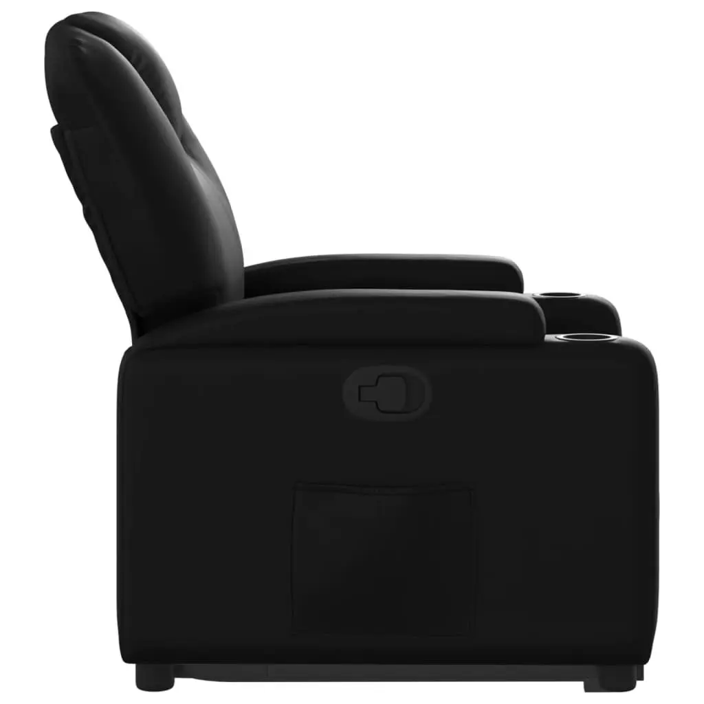 Electric Power Lift Recliner Chair Black Faux Leather Manual Recline Thickly Padded Seat