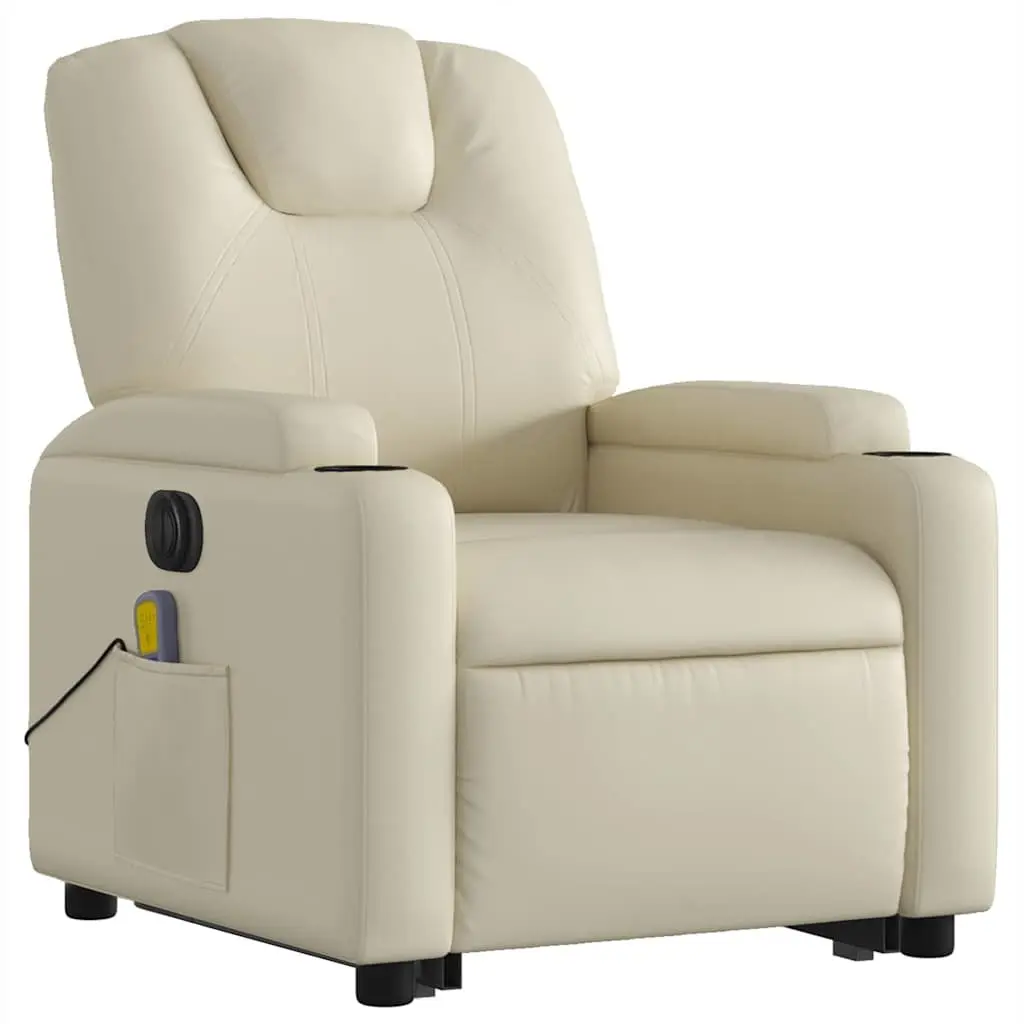 Electric Massage Recliner Chair Cream Faux Leather Power Lift Function