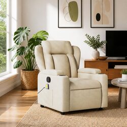 Relaxing Cream Fabric Massage Recliner Chair with USB Power