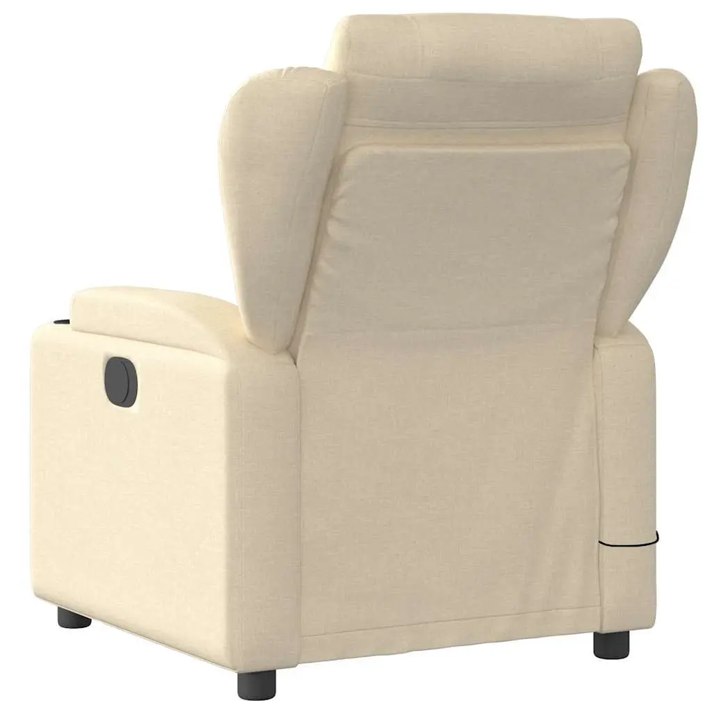 Massage Recliner Chair Cream Fabric Manual Recline 6 Points Vibration Armchair