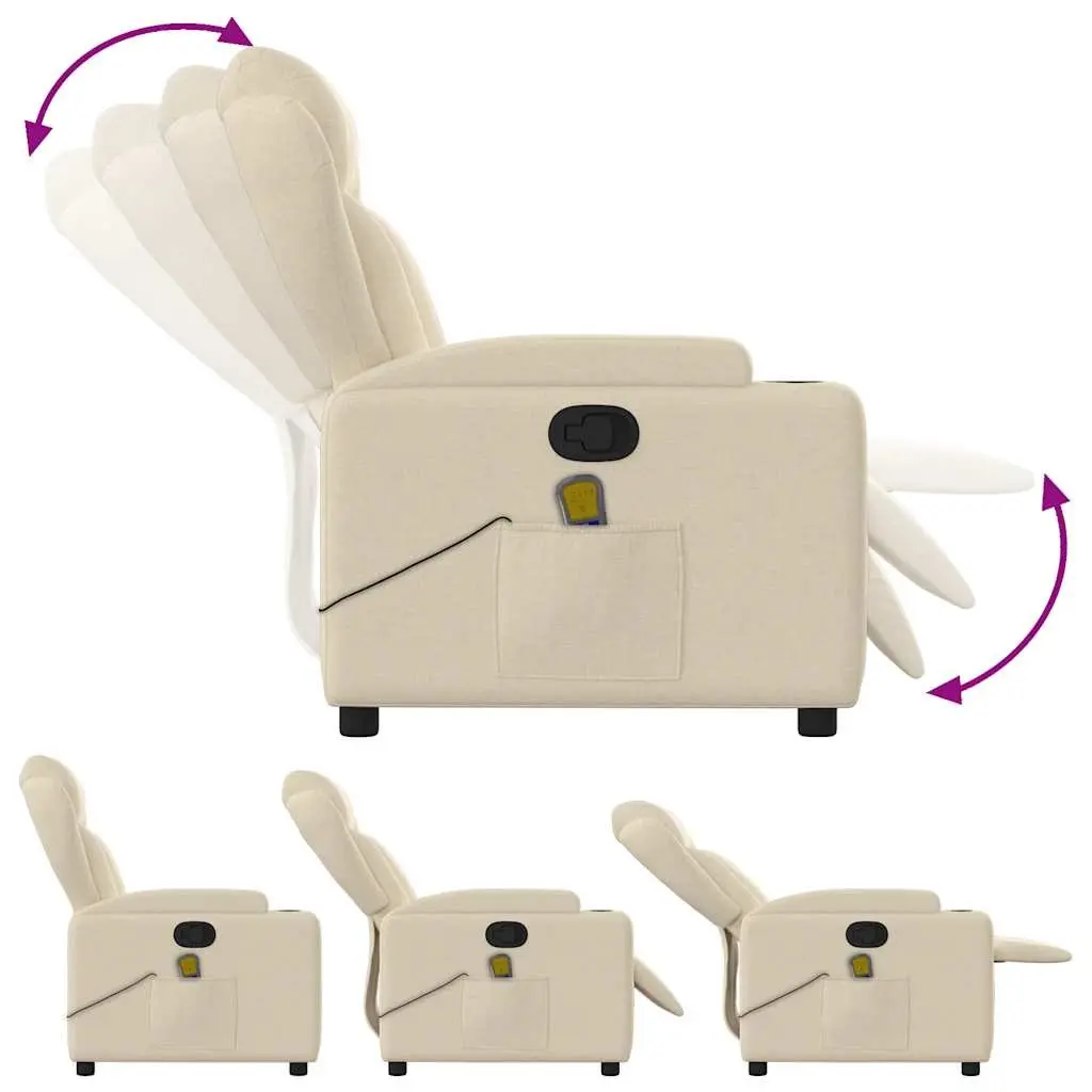 Massage Recliner Chair Cream Fabric Manual Recline 6 Points Vibration Armchair