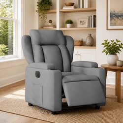 Electric Recliner Chair Light Grey Fabric Armchair With Footrest Auto Adjustment