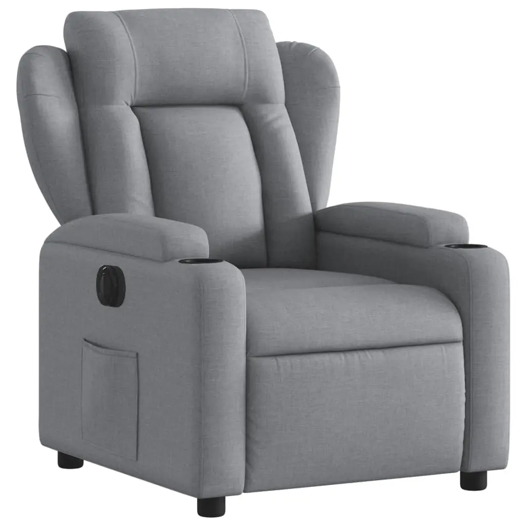 Electric Recliner Chair Light Grey Fabric Thickly Padded Seat Auto Adjustment