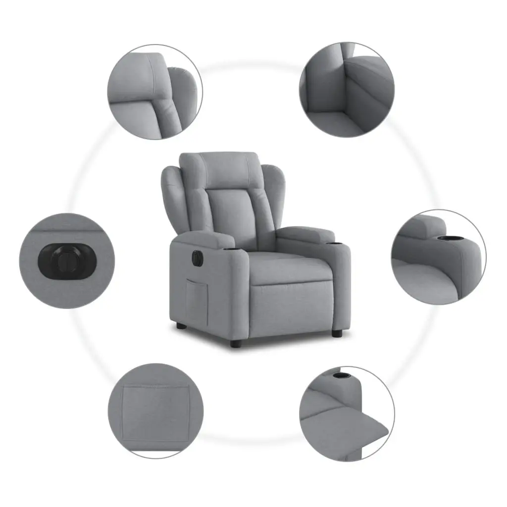 Electric Recliner Chair Light Grey Fabric Thickly Padded Seat Auto Adjustment