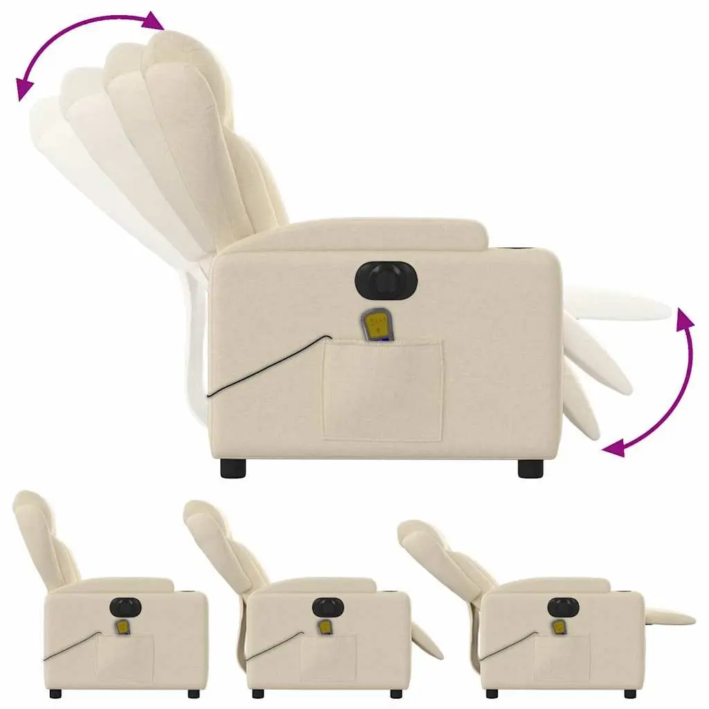 Electric Massage Recliner Chair Cream Fabric Adjustable Footrest and Backrest Vibration Massage System
