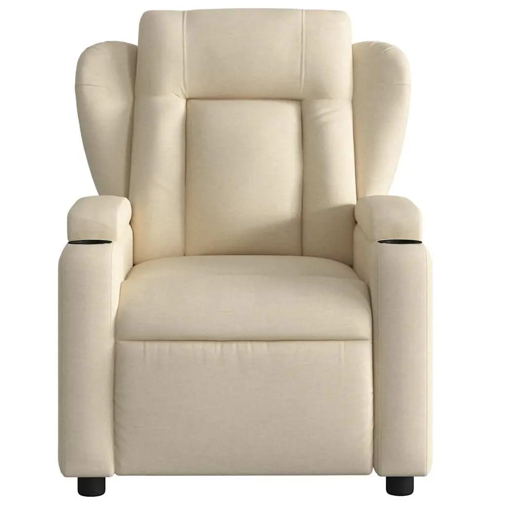 Electric Massage Recliner Chair Cream Fabric Adjustable Footrest and Backrest Vibration Massage System