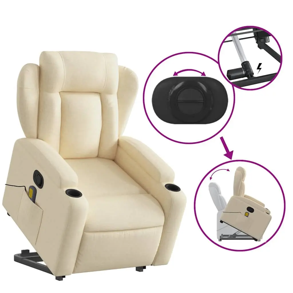 Electric Massage Recliner Chair Cream Power Lift Manual Reclining 6 Massage Points