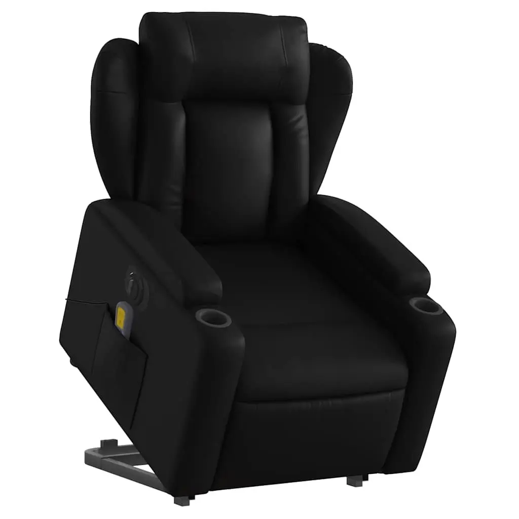 Electric Massage Recliner Chair Black Faux Leather Power Lift Function