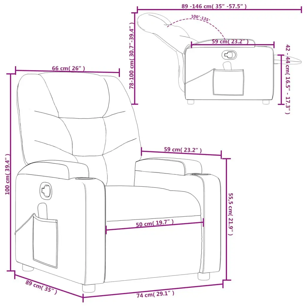 Massage Recliner Chair Grey Fabric Manual Adjustable Footrest Vibration Function