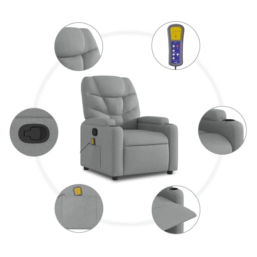 Massage Recliner Chair Grey Fabric Manual Adjustable Footrest Vibration Function