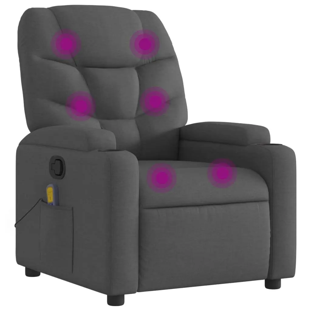 Massage Recliner Chair Grey Fabric Manual Recline 6 Point Vibration Massage Armchair