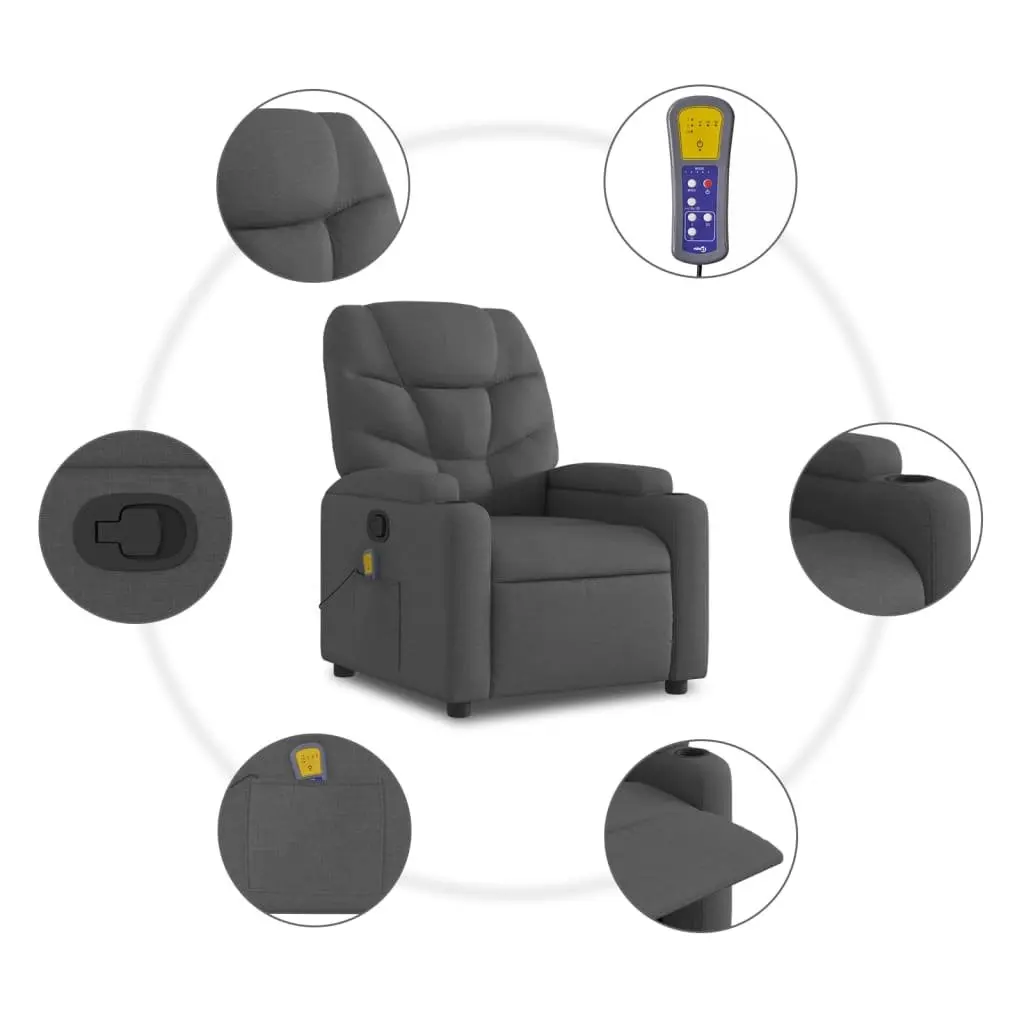Massage Recliner Chair Grey Fabric Manual Recline 6 Point Vibration Massage Armchair