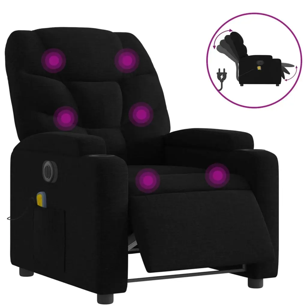Electric Massage Recliner Chair Black Fabric Electric Reclining Function with 6 Massage Points