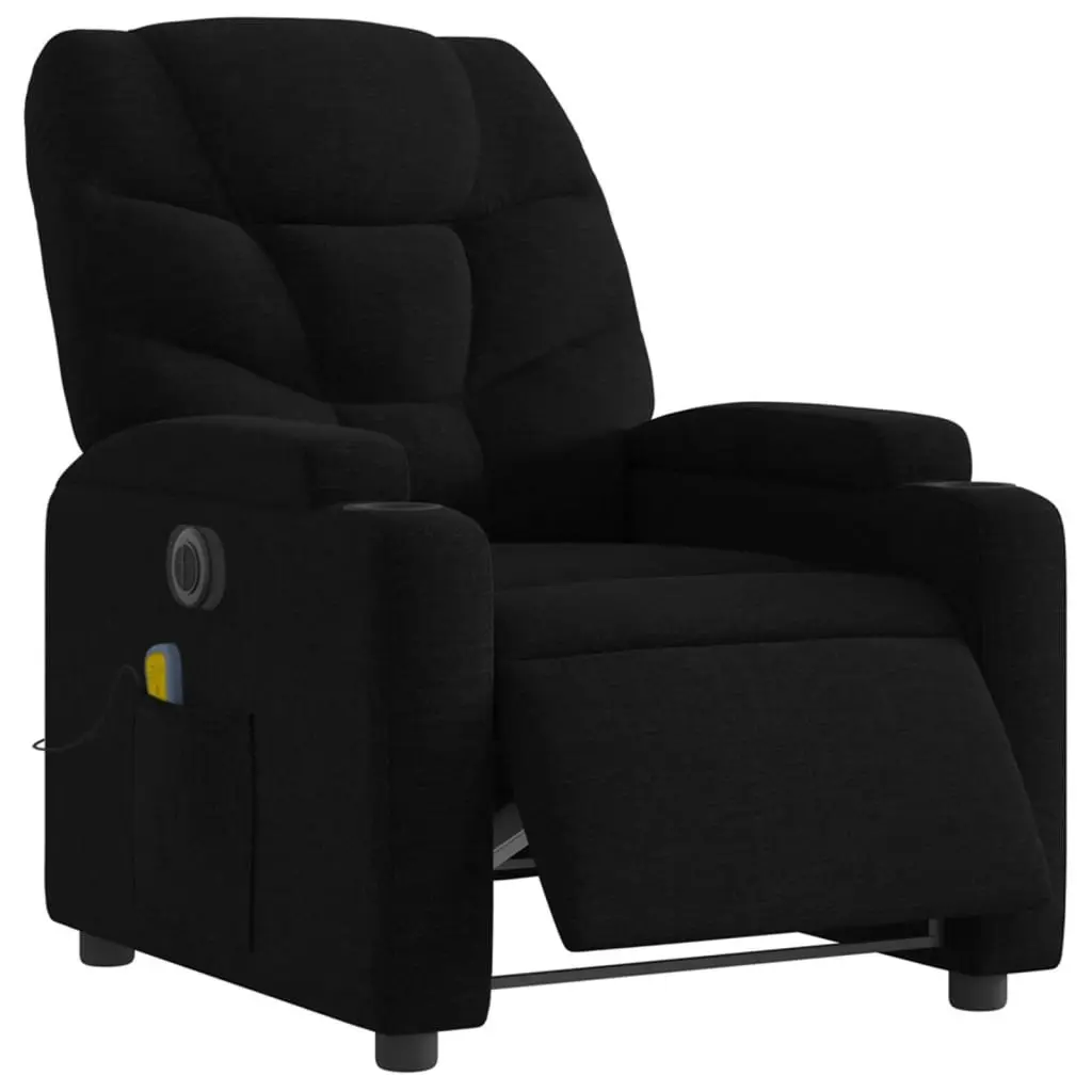 Electric Massage Recliner Chair Black Fabric Electric Reclining Function with 6 Massage Points