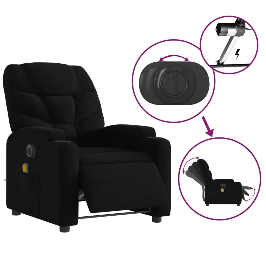 Electric Massage Recliner Chair Black Fabric Electric Reclining Function with 6 Massage Points