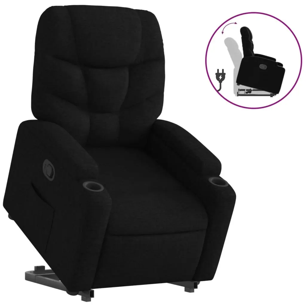 Stand Up Recliner Chair Black Fabric Power Lift Manual Recline Armchair