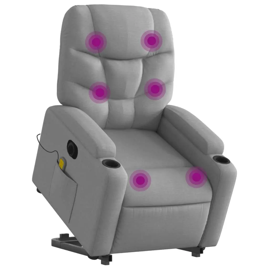 Electric Massage Chair Grey Fabric Power Lift Recline Adjustable Footrest Backrest Vibration Massage
