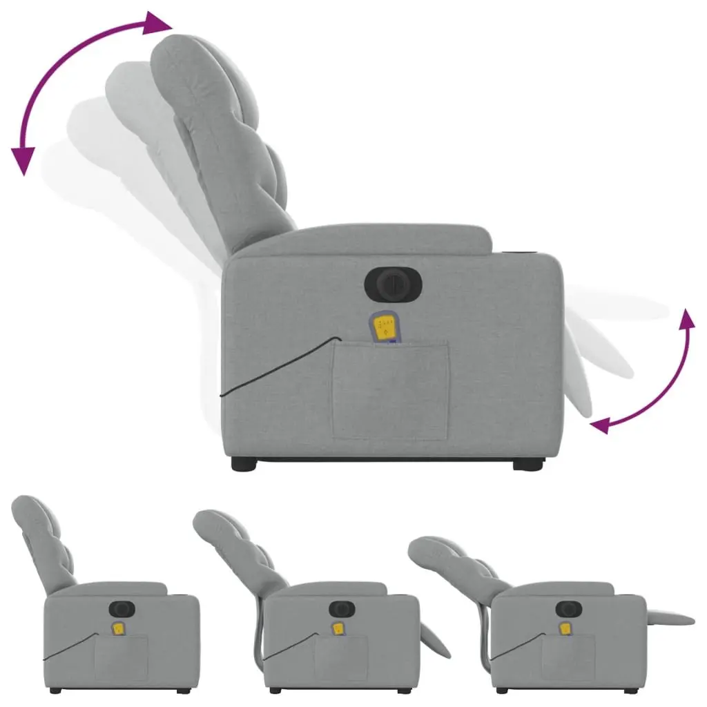 Electric Massage Chair Grey Fabric Power Lift Recline Adjustable Footrest Backrest Vibration Massage