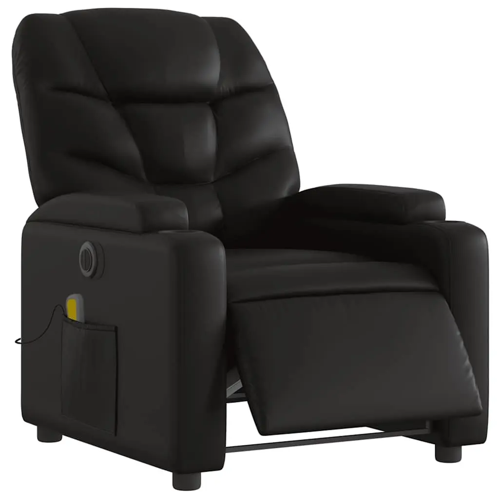 Electric Massage Recliner Chair Black Faux Leather 6 Massage Points Adjustable Footrest and Backrest with Cup Holders