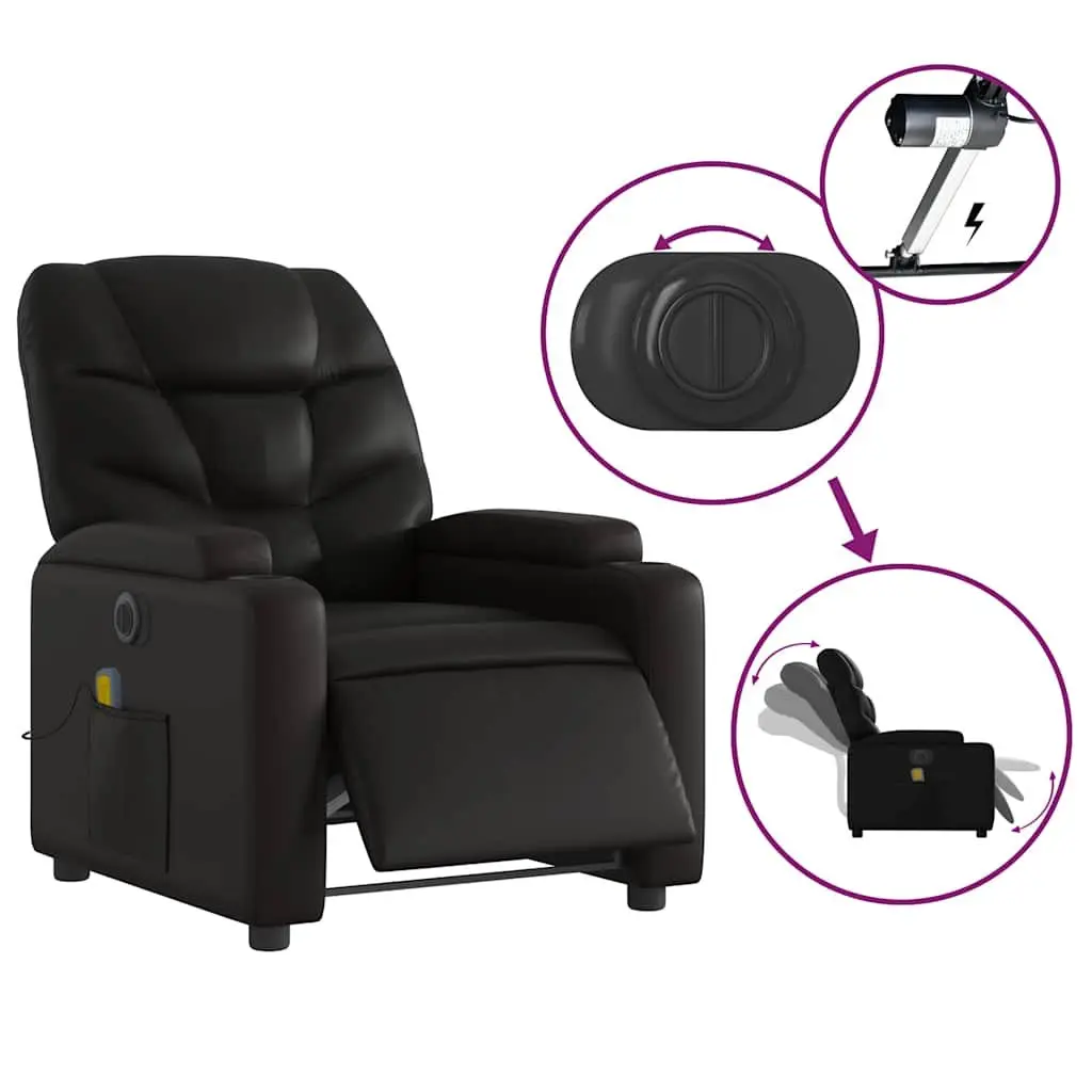 Electric Massage Recliner Chair Black Faux Leather 6 Massage Points Adjustable Footrest and Backrest with Cup Holders