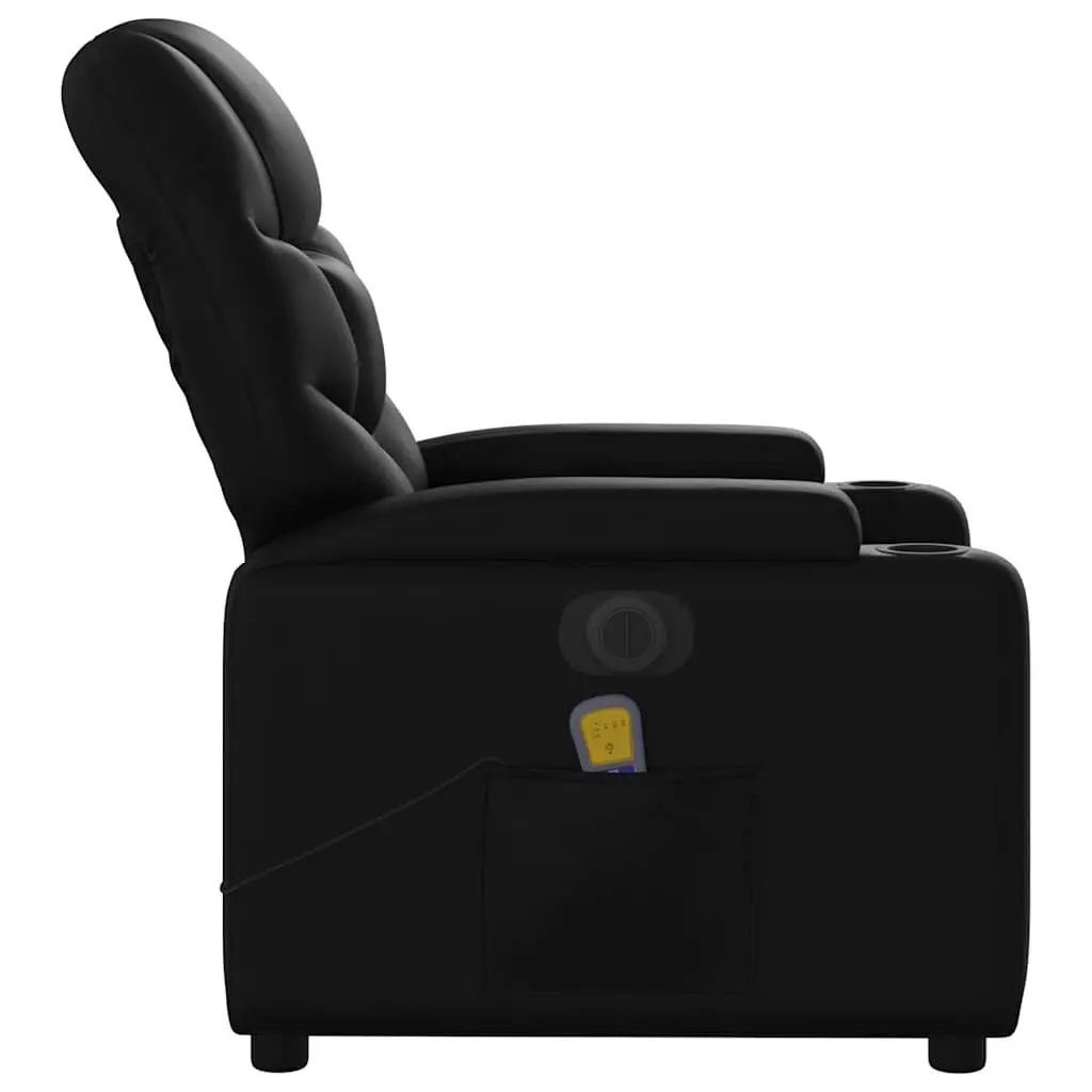 Electric Massage Recliner Chair Black Faux Leather 6 Massage Points Adjustable Footrest and Backrest with Cup Holders